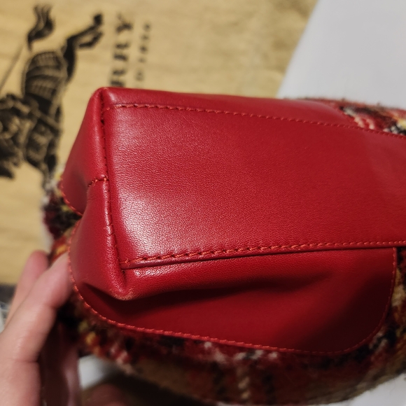 Burberry Plaid Wool Bag with Red Leather Trim - Picture 8 of 16